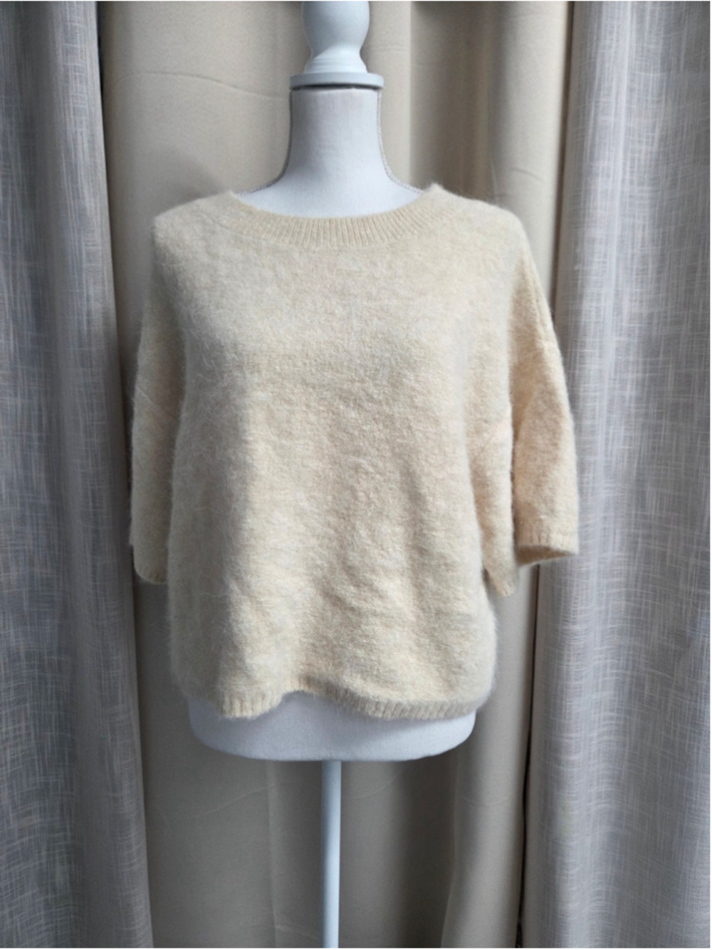 Gianni Bini Alpaca Blend Short Sleeve Cocoon Knit Sweater Cream M